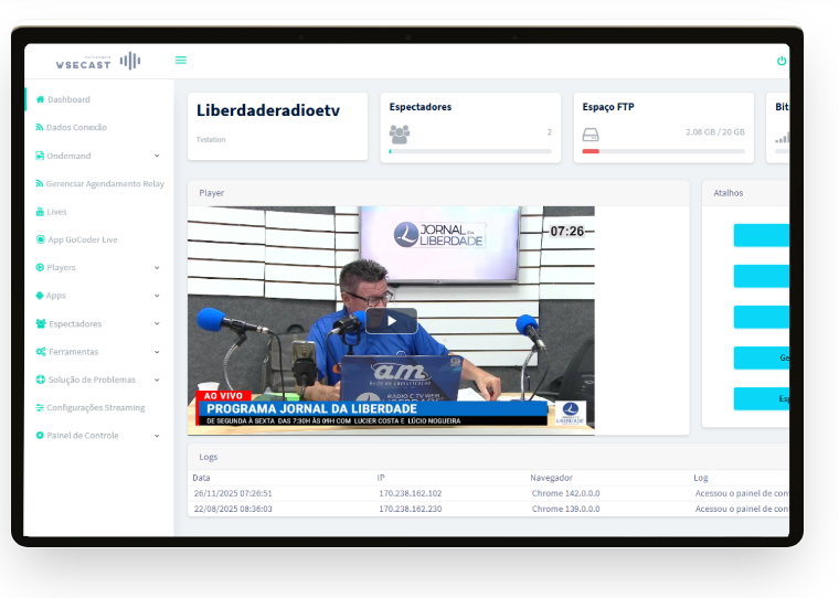 Painel WSECAST Web TV
