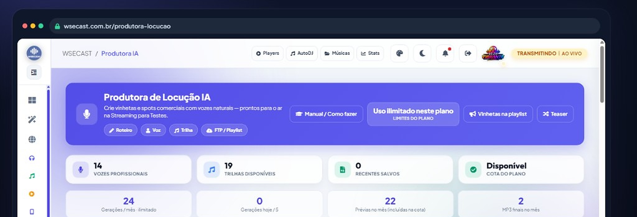 Produtora de locução no painel WSECAST
